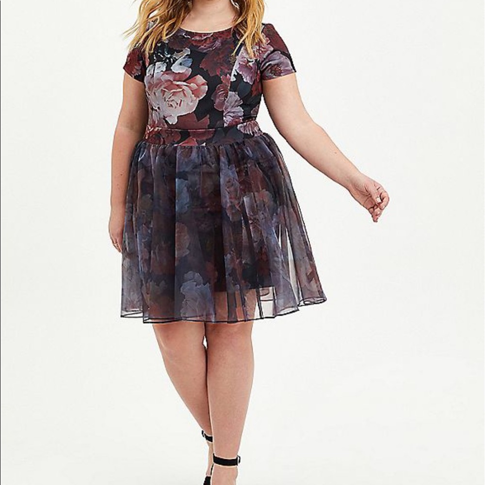 Torrid convertible skater dress- organza floral
